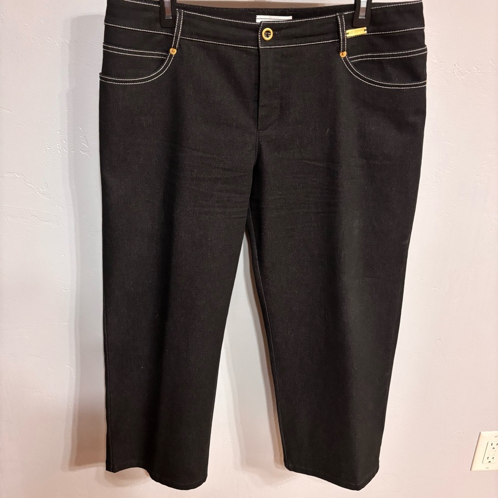St. John Sport Black White Stitched Cropped Jeans - Sz 14 EUC